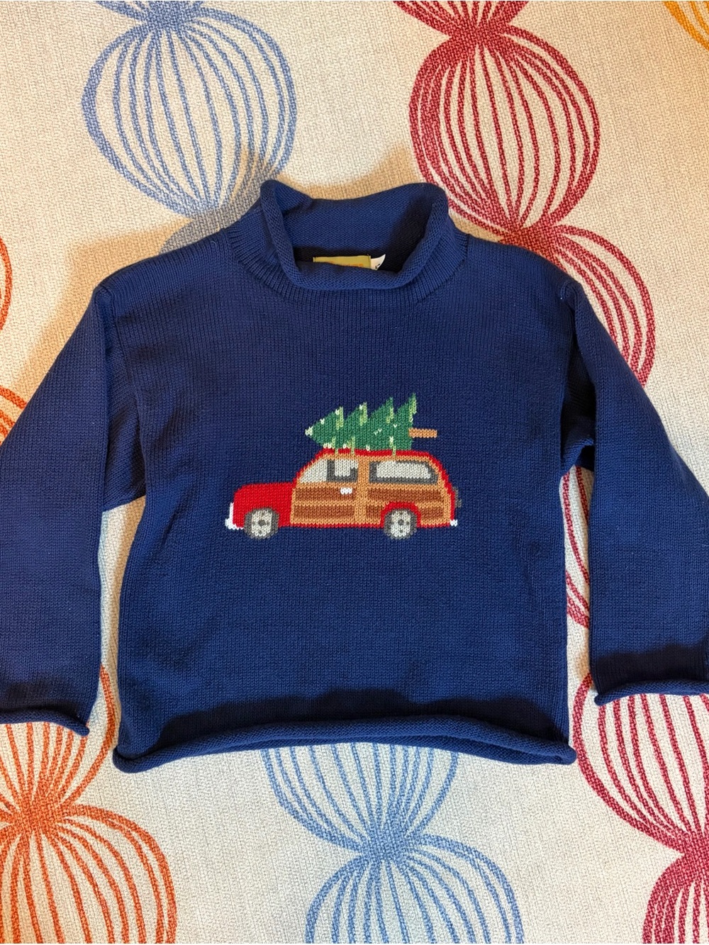 Claver kids 5 roll neck sweater - adorable Navy Sweater Woodie Car Motif. EUC